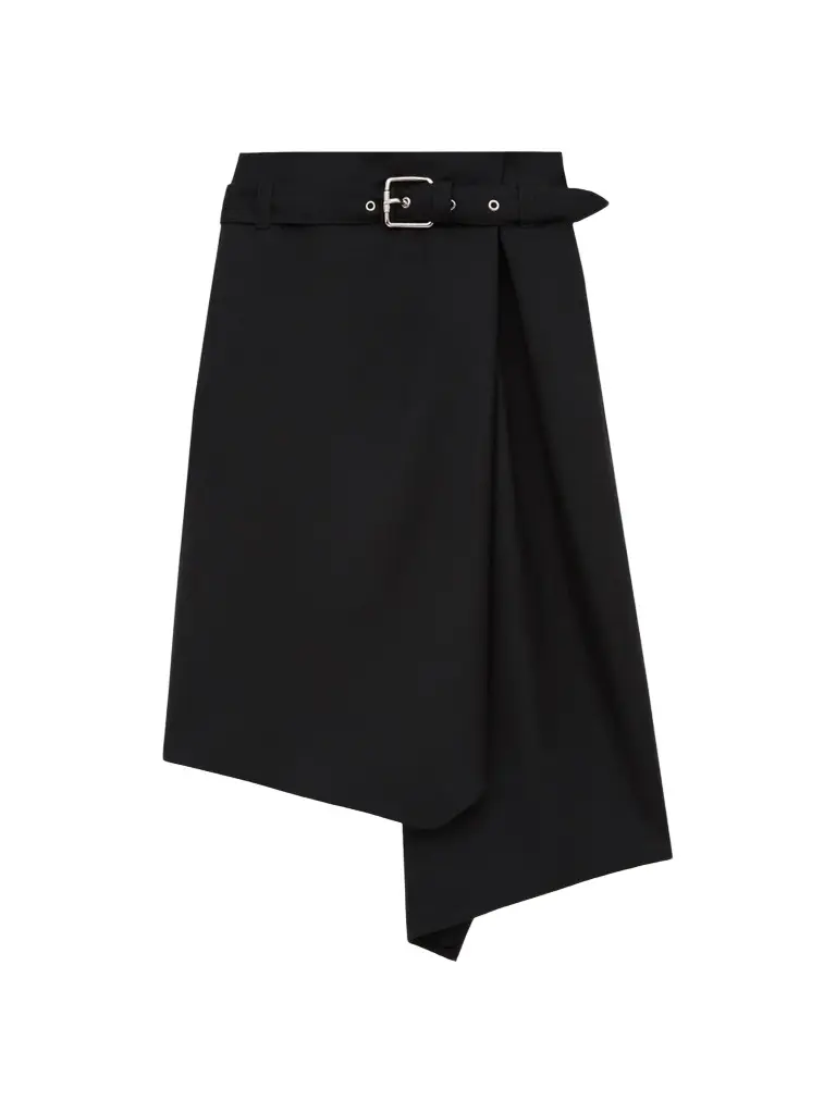 Women's Asymmetric Wool Belted A-Line Midi-Skirt Women's Asymmetric Wool Belted A-Line Midi-Skirt