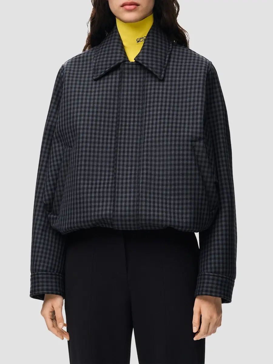 Loewe Women's Plaid Wool Drawstring Blouson Jacket | Thumbnail 4 Loewe Women's Plaid Wool Drawstring Blouson Jacket | Thumbnail 4