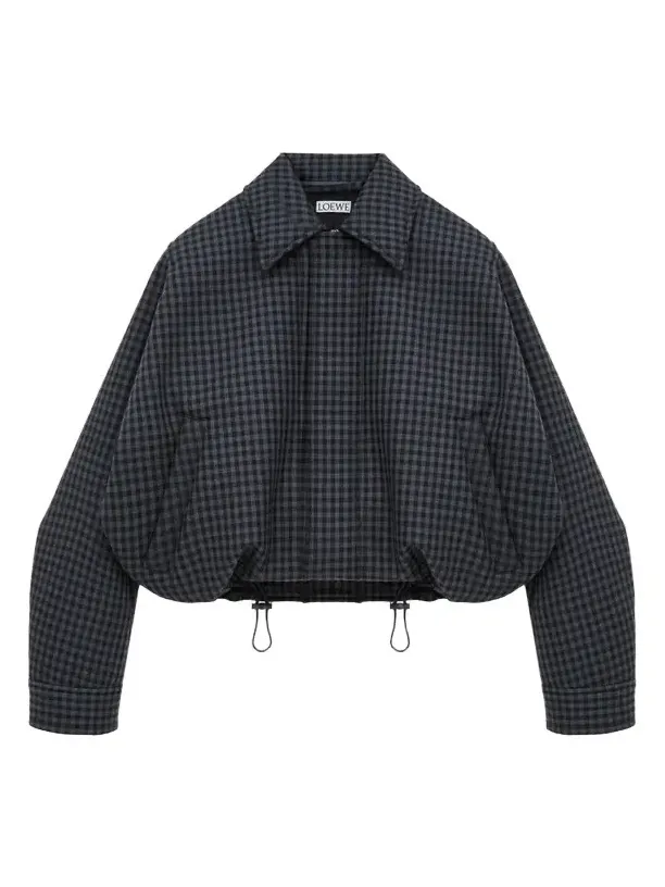 Women's Plaid Wool Drawstring Blouson Jacket