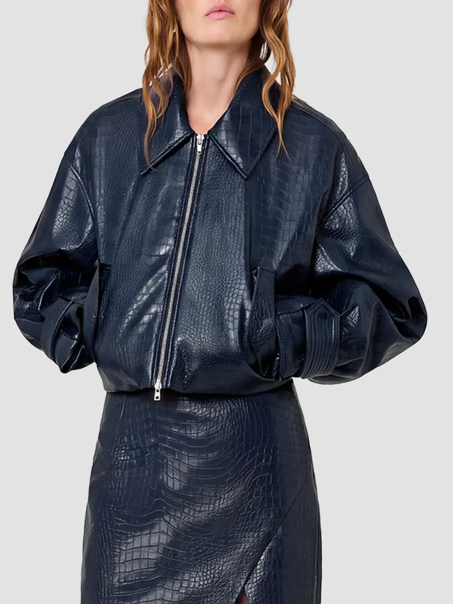 Nicholas the Label Women's Paris Croc-Embossed Faux-Leather Jacket | Thumbnail 3