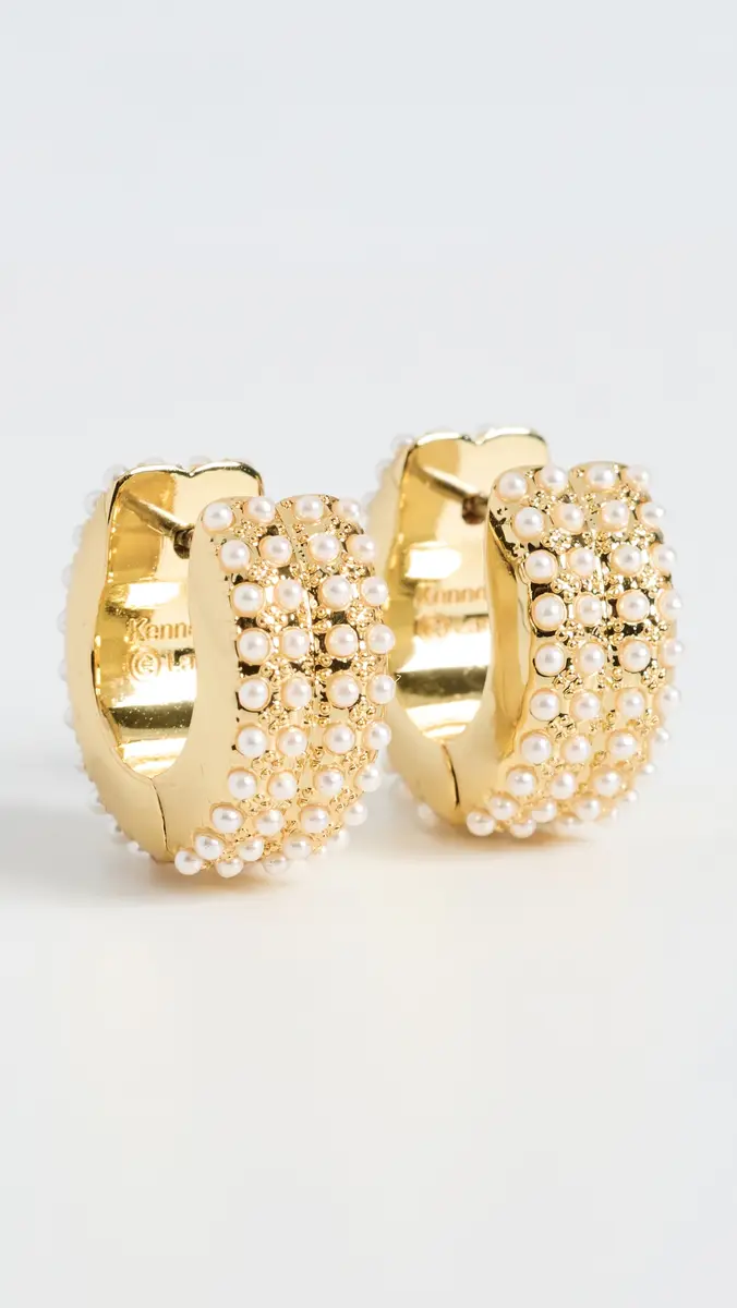 KENNETH JAY LANE Gold/ Pearl Pave Huggie Hoop | Thumbnail 2 KENNETH JAY LANE Gold/ Pearl Pave Huggie Hoop | Thumbnail 2