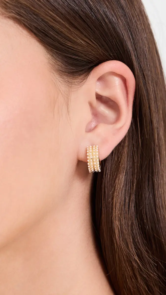 KENNETH JAY LANE Gold/ Pearl Pave Huggie Hoop | Thumbnail 3 KENNETH JAY LANE Gold/ Pearl Pave Huggie Hoop | Thumbnail 3