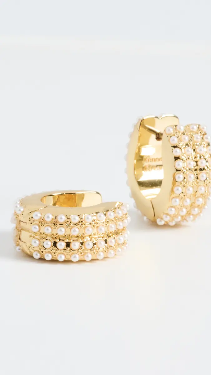 KENNETH JAY LANE Gold/ Pearl Pave Huggie Hoop | Thumbnail 4 KENNETH JAY LANE Gold/ Pearl Pave Huggie Hoop | Thumbnail 4