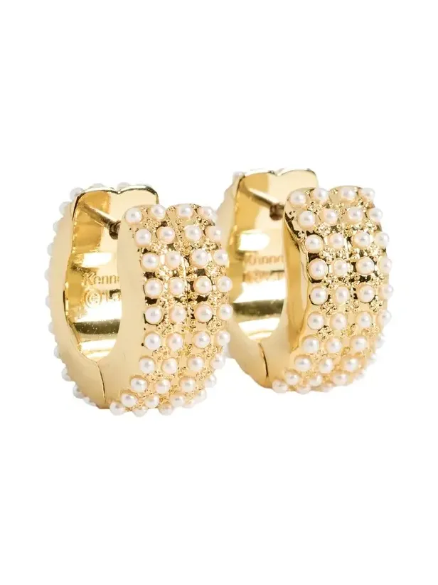 Gold/ Pearl Pave Huggie Hoop