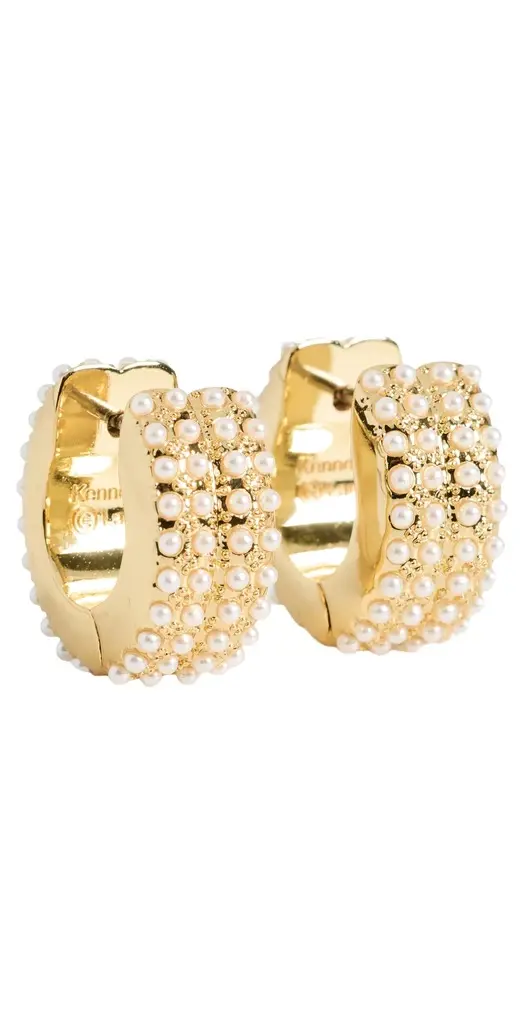 KENNETH JAY LANE Gold/ Pearl Pave Huggie Hoop