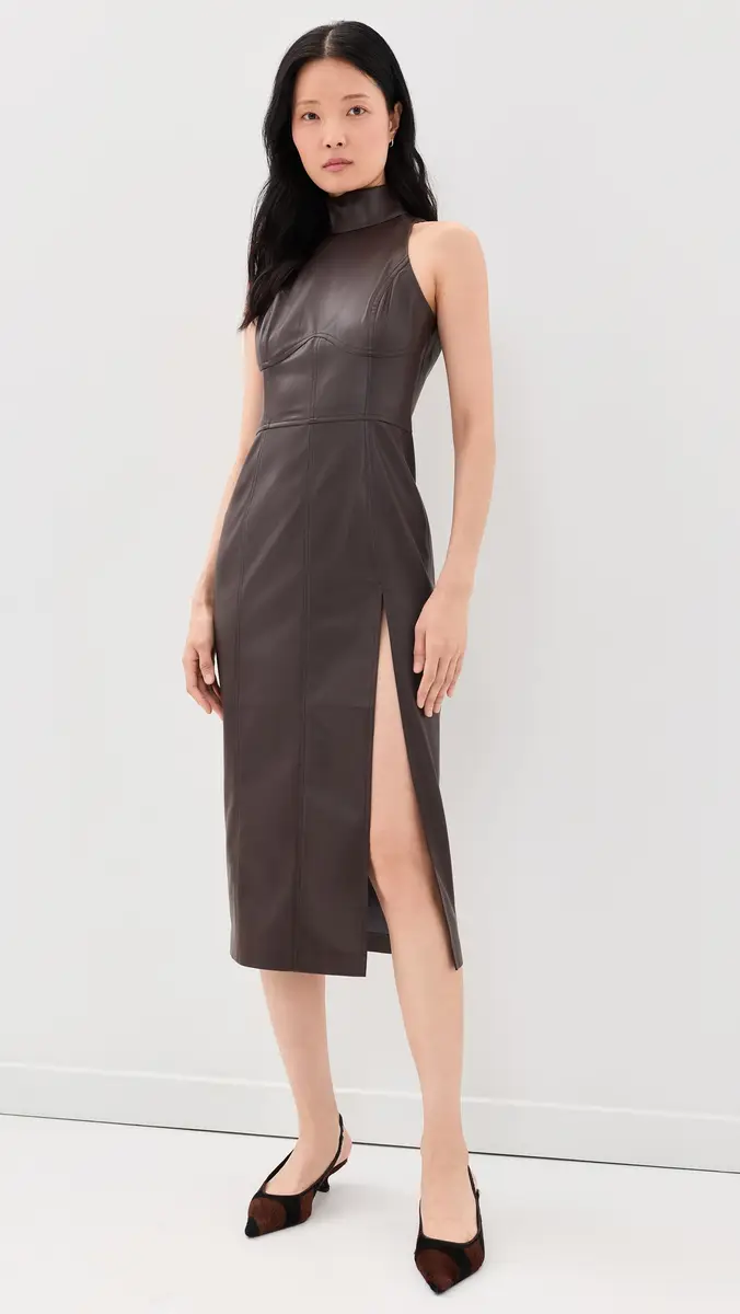 susana monaco Faux Leather Mock Sleeveless Slit Dress | Thumbnail 2 susana monaco Faux Leather Mock Sleeveless Slit Dress | Thumbnail 2