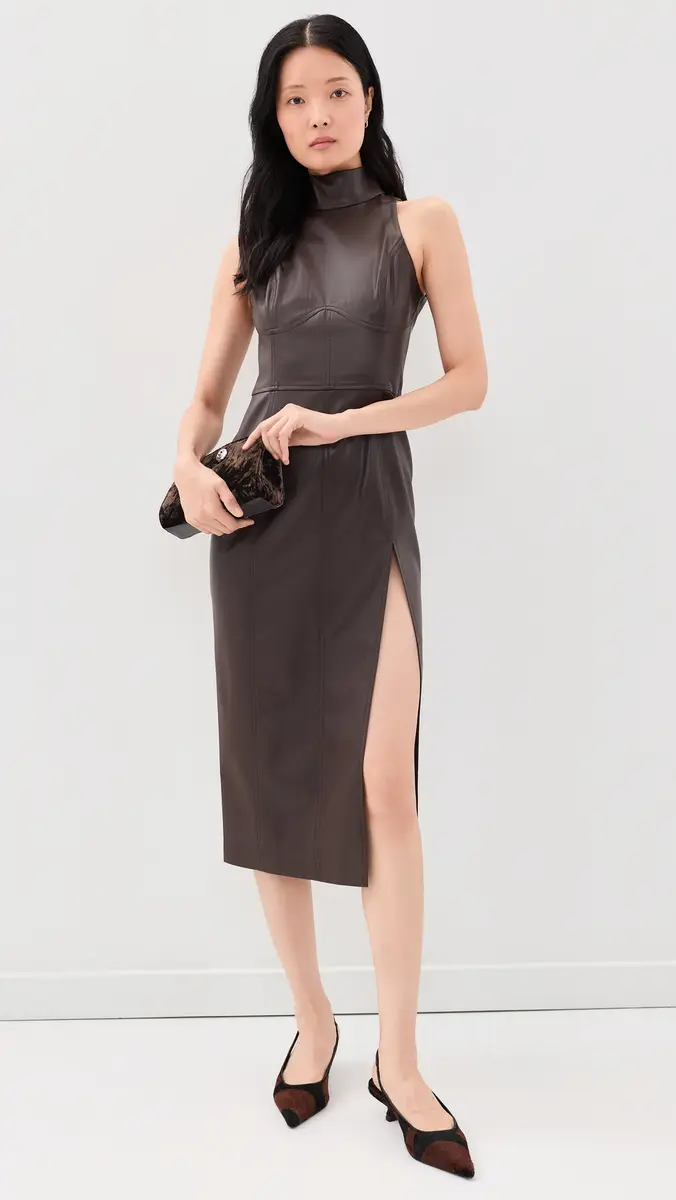 susana monaco Faux Leather Mock Sleeveless Slit Dress | Thumbnail 5 susana monaco Faux Leather Mock Sleeveless Slit Dress | Thumbnail 5