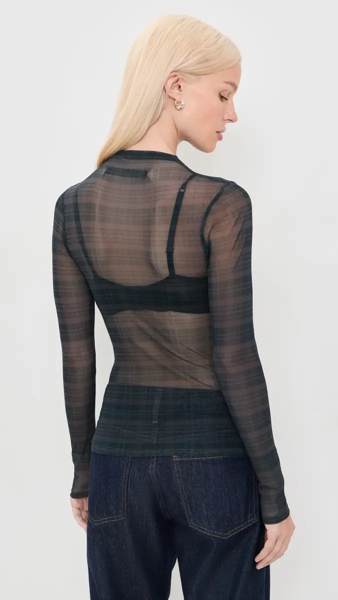 ENZA COSTA Mesh Long Sleeve Twist Top in Plaid Shadow Plaid | Thumbnail 3 ENZA COSTA Mesh Long Sleeve Twist Top in Plaid Shadow Plaid | Thumbnail 3