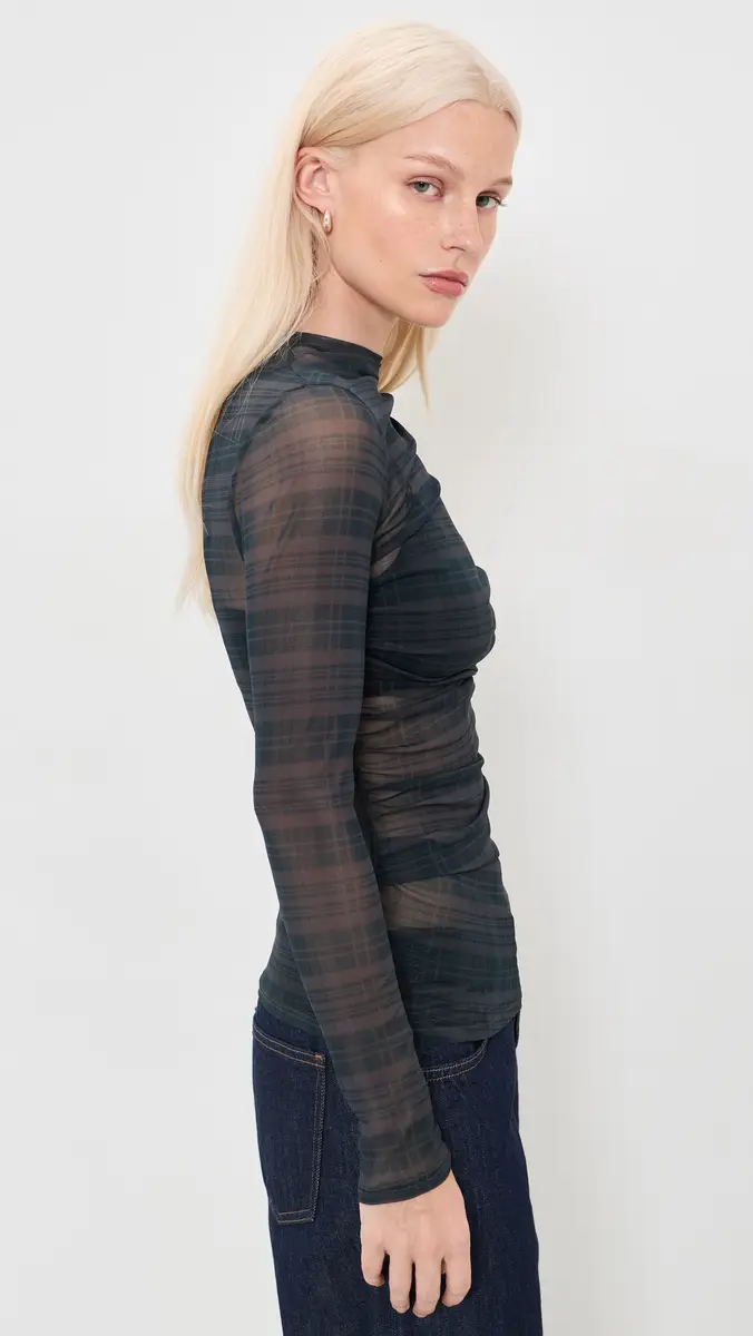 ENZA COSTA Mesh Long Sleeve Twist Top in Plaid Shadow Plaid | Thumbnail 4 ENZA COSTA Mesh Long Sleeve Twist Top in Plaid Shadow Plaid | Thumbnail 4