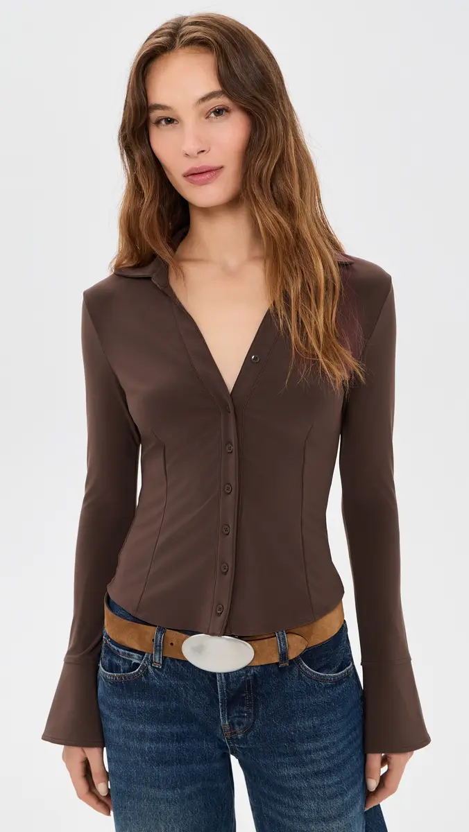 Alice + Olivia Freya Fitted Nipped Waist Button Down Top | Thumbnail 2 Alice + Olivia Freya Fitted Nipped Waist Button Down Top | Thumbnail 2