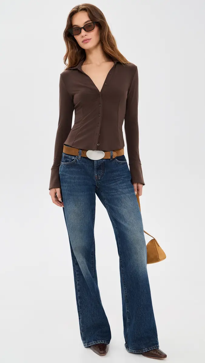 Alice + Olivia Freya Fitted Nipped Waist Button Down Top | Thumbnail 5 Alice + Olivia Freya Fitted Nipped Waist Button Down Top | Thumbnail 5