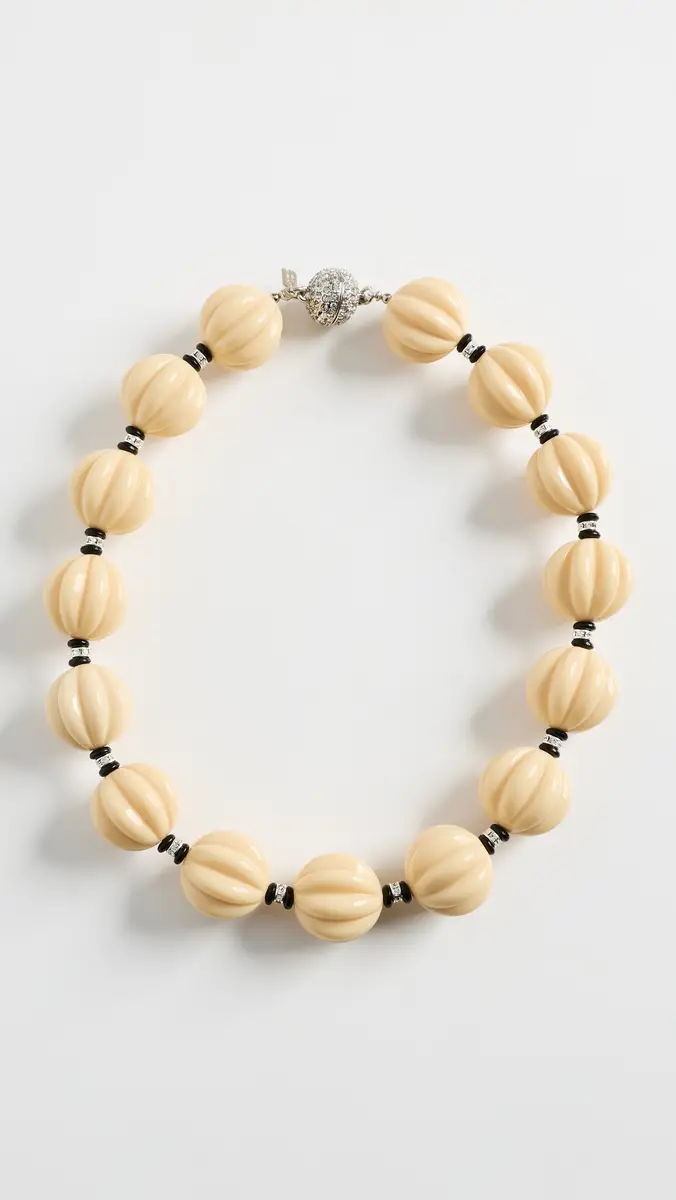 KENNETH JAY LANE Carved Ivory Bead Pave Clasp Necklace | Thumbnail 2 KENNETH JAY LANE Carved Ivory Bead Pave Clasp Necklace | Thumbnail 2