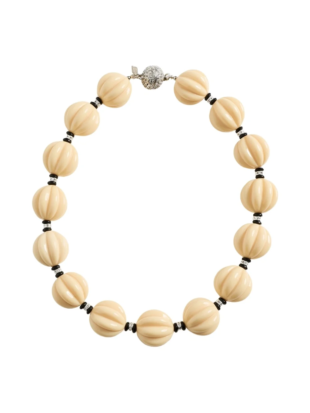 Carved Ivory Bead Pave Clasp Necklace Carved Ivory Bead Pave Clasp Necklace