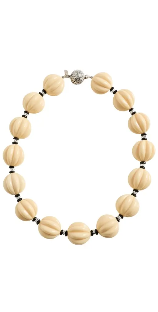 Carved Ivory Bead Pave Clasp Necklace Carved Ivory Bead Pave Clasp Necklace