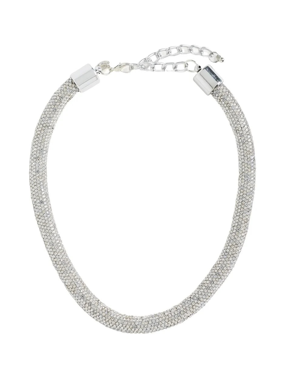 Silver Crystal Tube Necklace