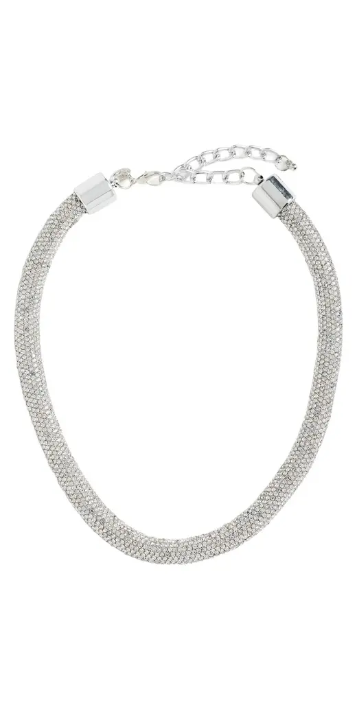 KENNETH JAY LANE Silver Crystal Tube Necklace