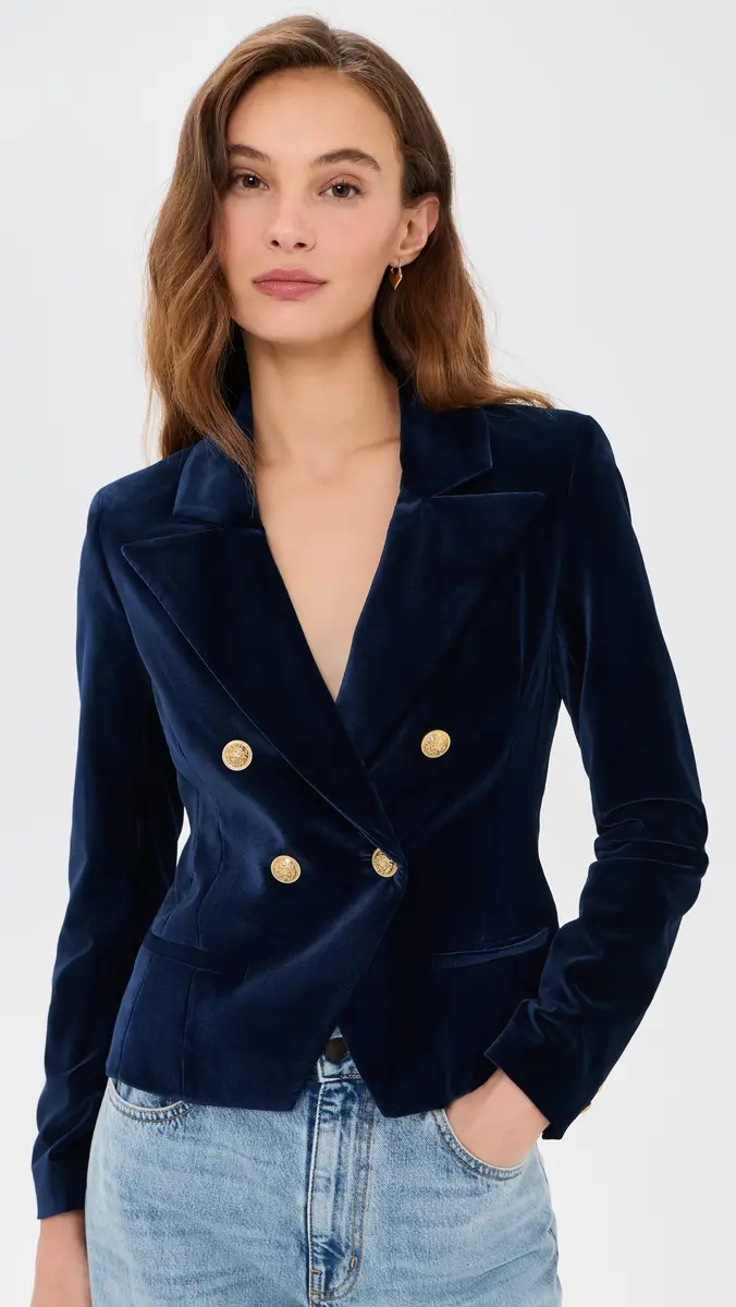 Alice + Olivia Sable Double Breasted Velvet Cropped Blazer | Thumbnail 2 Alice + Olivia Sable Double Breasted Velvet Cropped Blazer | Thumbnail 2