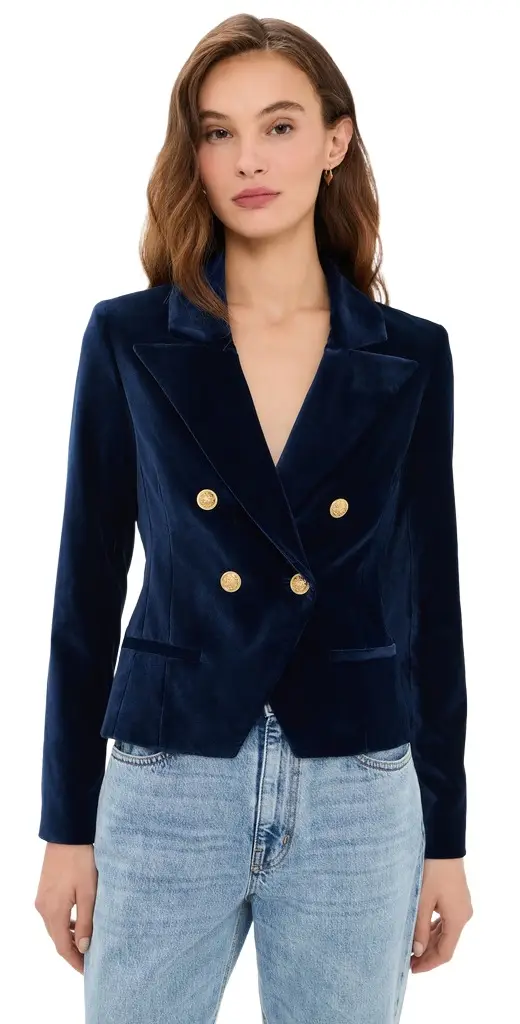 Sable Double Breasted Velvet Cropped Blazer