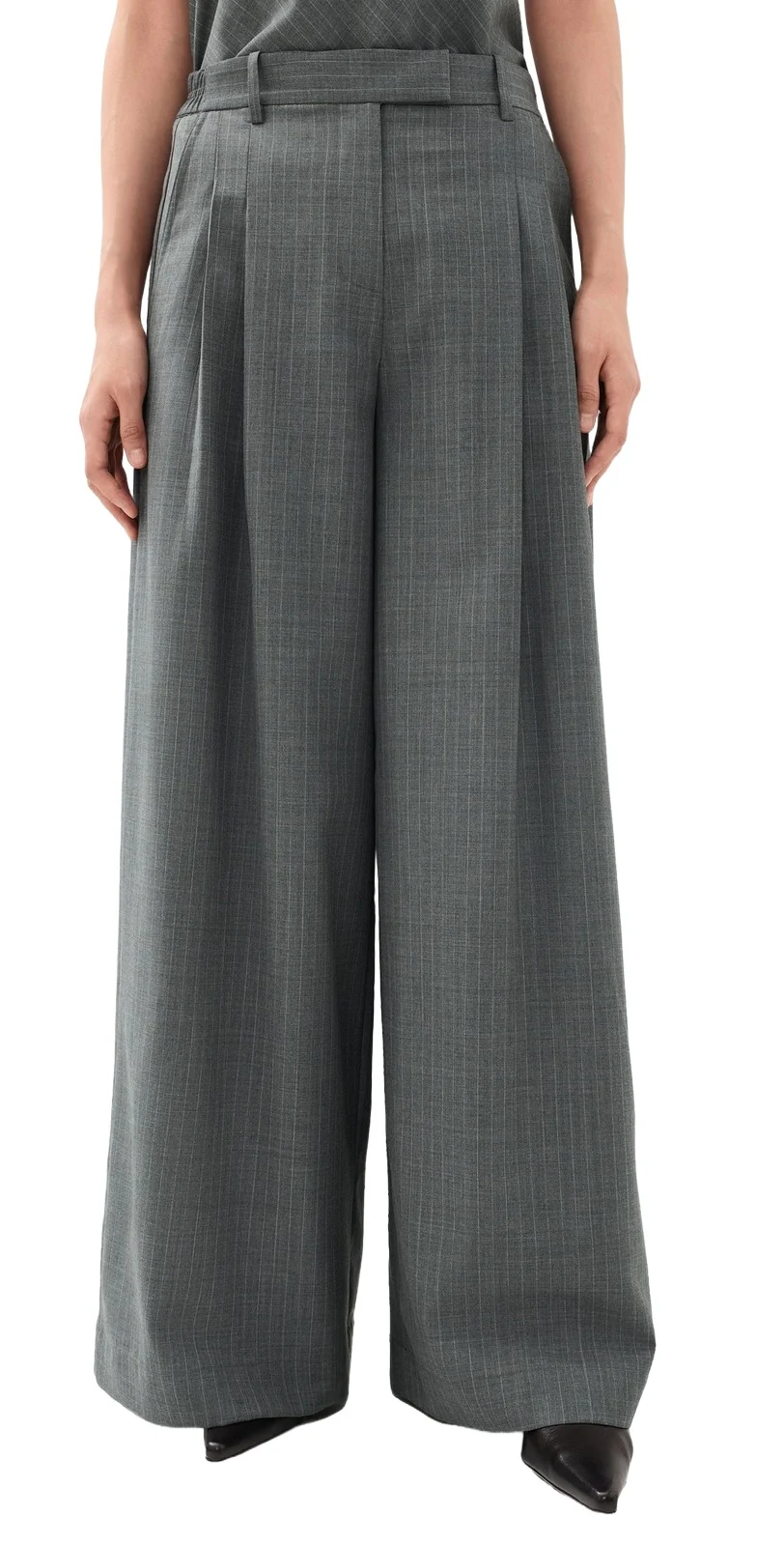 Wide Leg Double Pleat Trousers