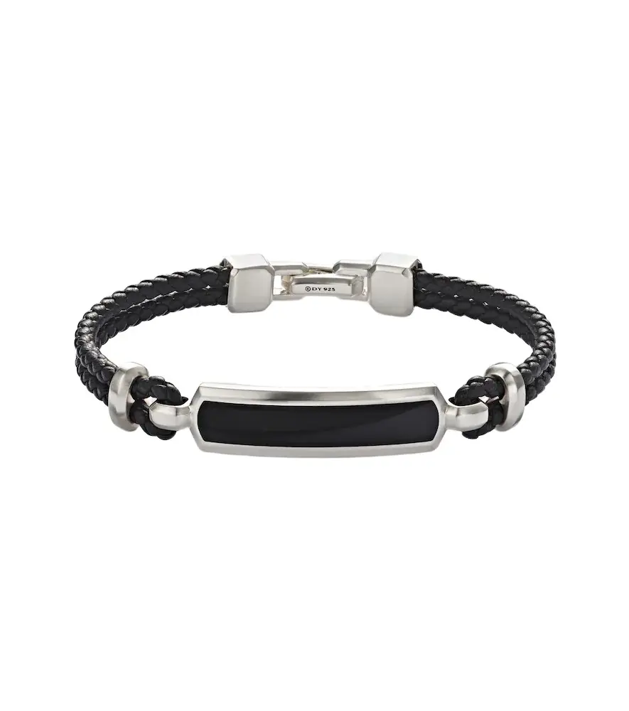 David Yurman Streamline sterling silver and leather bracelet with onyx