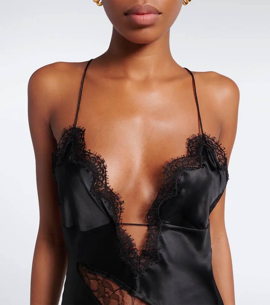 Roberto Cavalli Lace-trimmed silk satin slip dress | Thumbnail 4