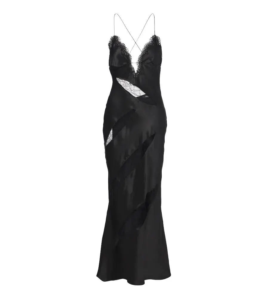 Lace-trimmed silk satin slip dress