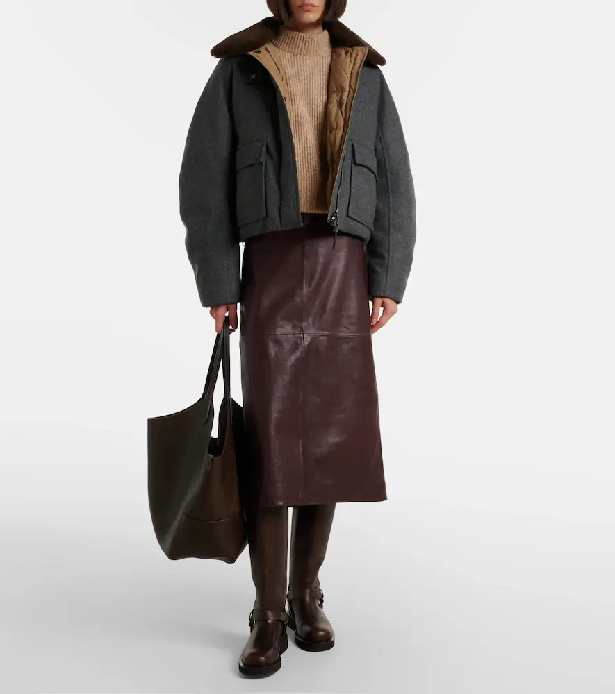 Brunello Cucinelli Leather midi skirt | Thumbnail 3