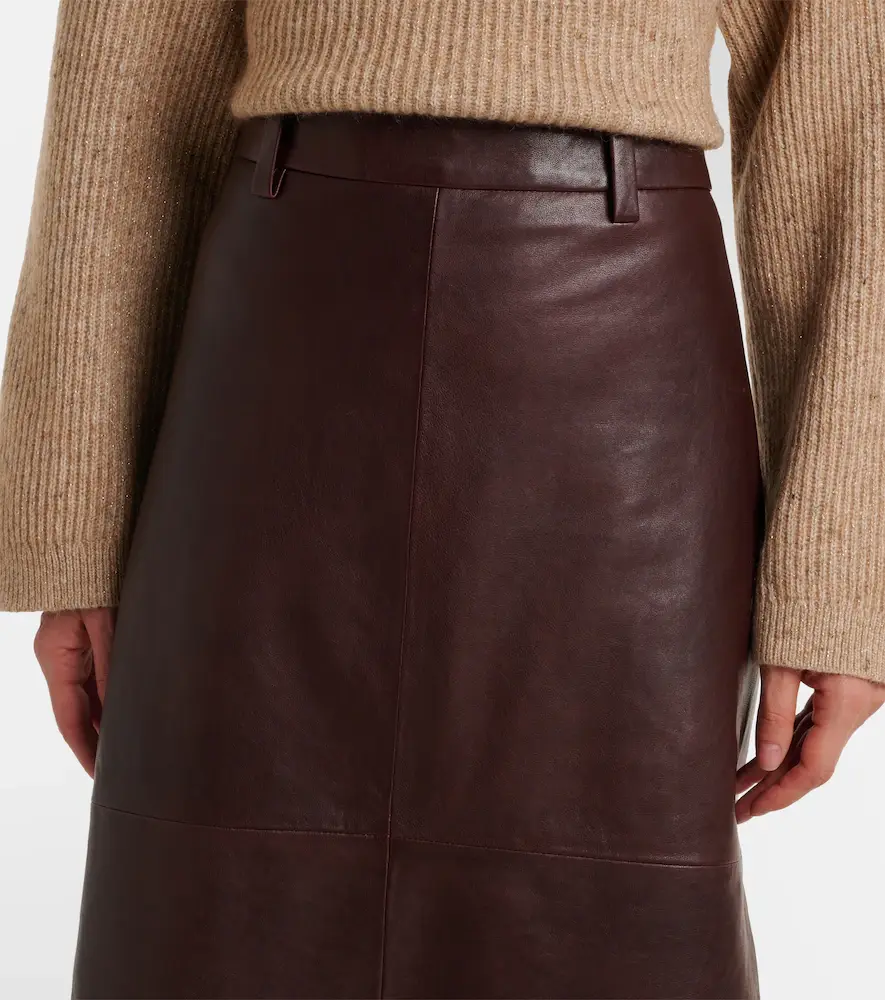 Brunello Cucinelli Leather midi skirt | Thumbnail 4
