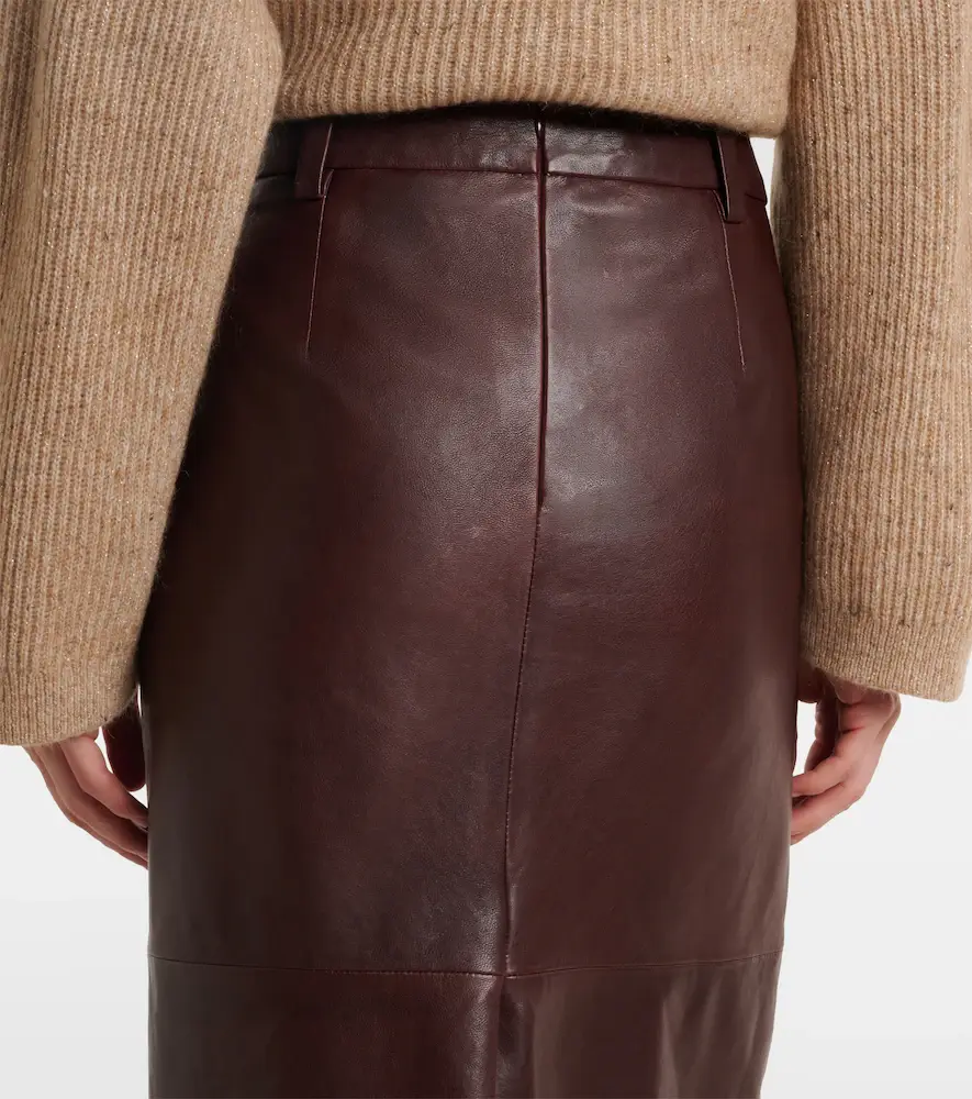 Brunello Cucinelli Leather midi skirt | Thumbnail 5