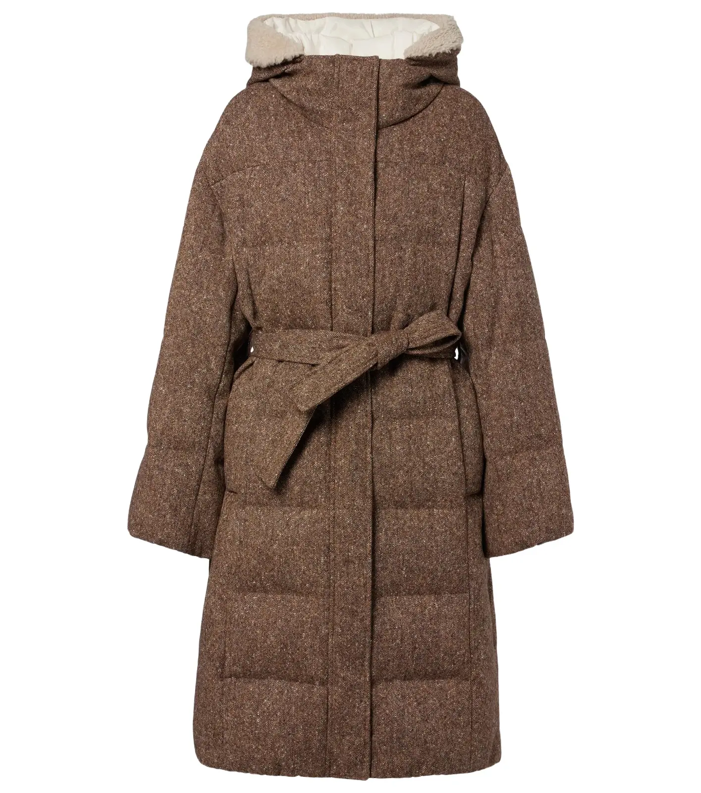 Shearling-trimmed wool-blend down coat