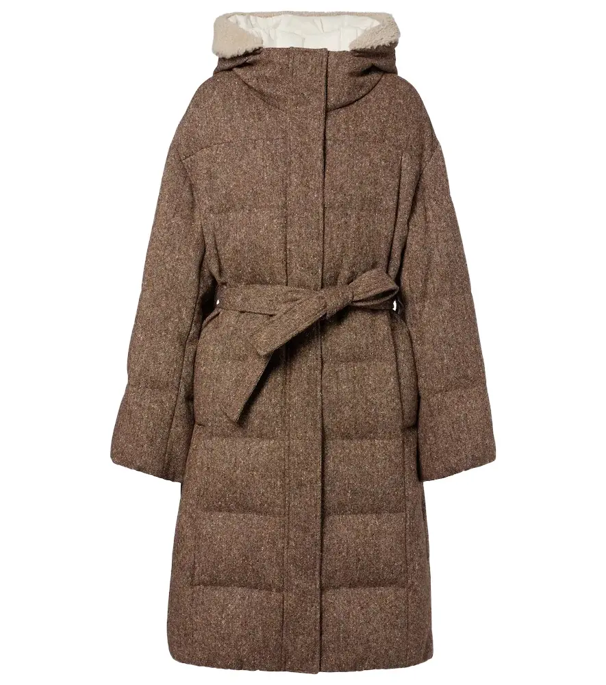 Shearling-trimmed wool-blend down coat Shearling-trimmed wool-blend down coat