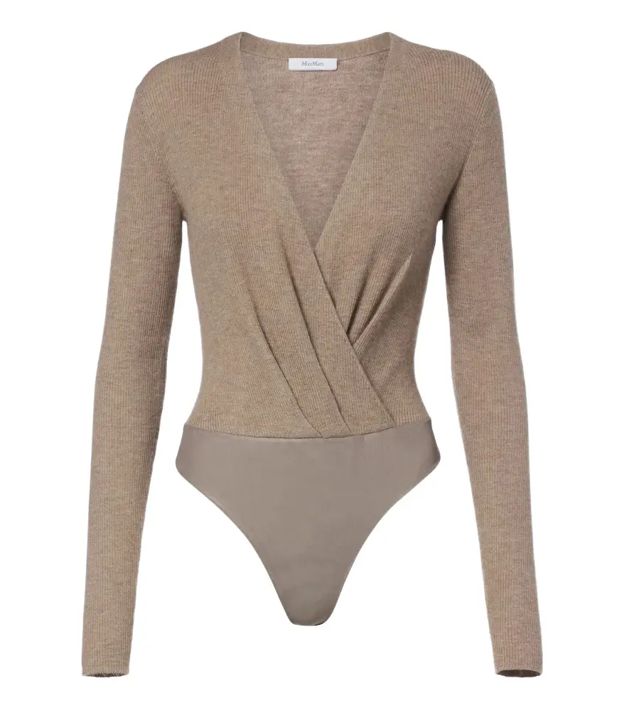 Max Mara Draped ribbed-knit cashmere bodysuit