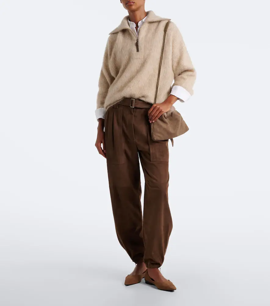 Brunello Cucinelli Belted suede tapered pants | Thumbnail 4 Brunello Cucinelli Belted suede tapered pants | Thumbnail 4