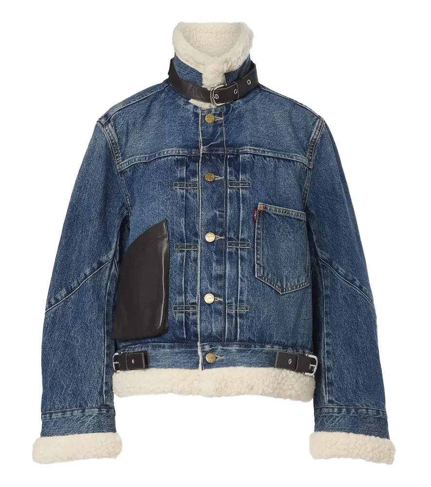 Leather-trimmed denim jacket