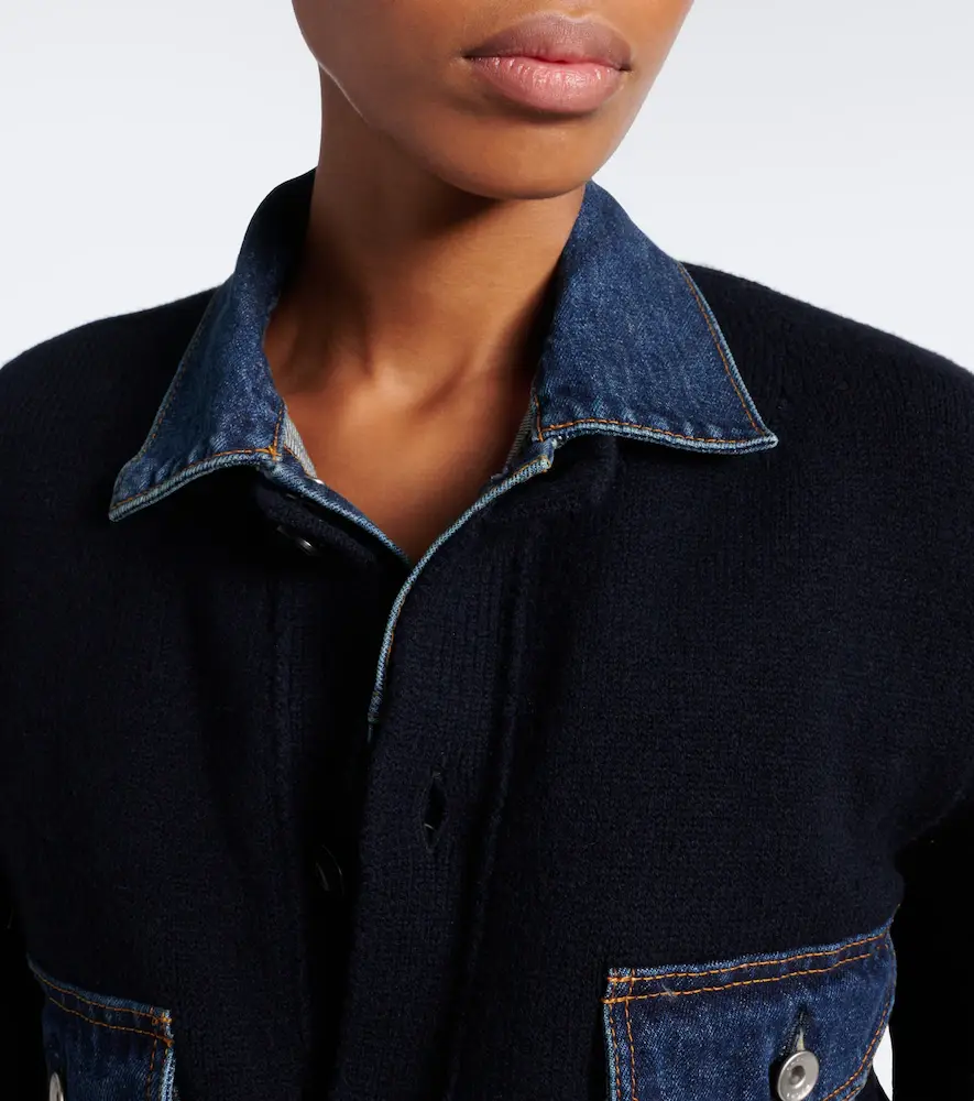 Sacai Layered wool-blend and denim cardigan | Thumbnail 4 Sacai Layered wool-blend and denim cardigan | Thumbnail 4