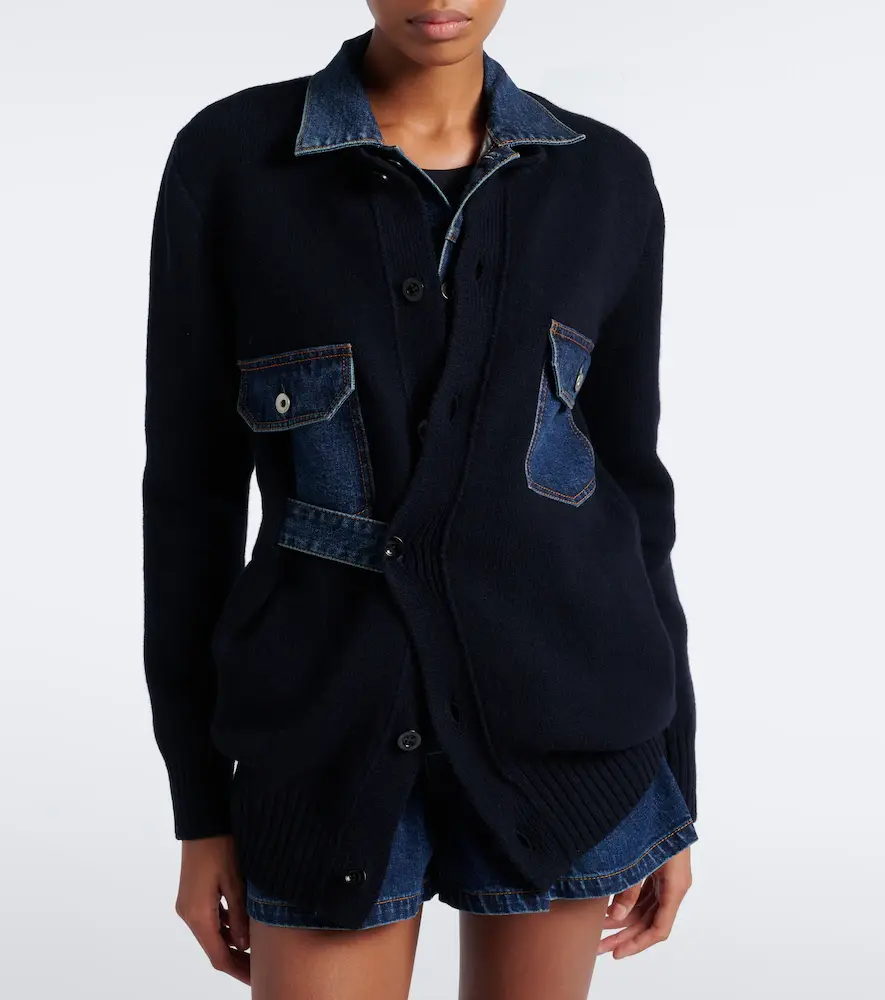 Sacai Layered wool-blend and denim cardigan | Thumbnail 5 Sacai Layered wool-blend and denim cardigan | Thumbnail 5
