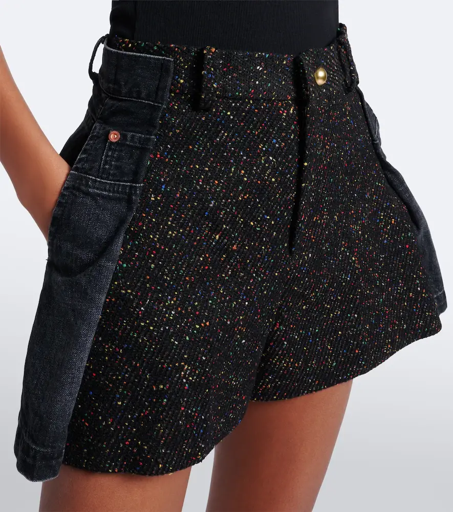 Sacai Wool, cotton, silk, and denim shorts | Thumbnail 2
