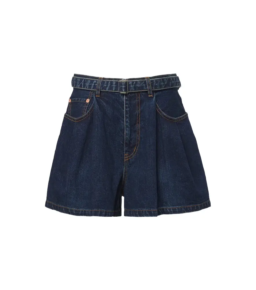 Belted denim shorts