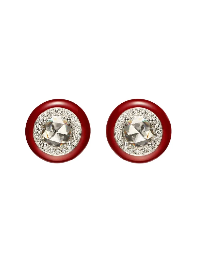 Candy Dots 18kt white gold and enamel earrings with diamonds