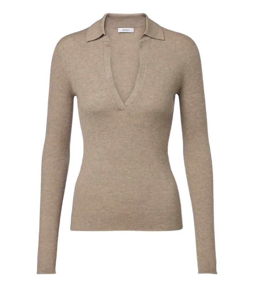 Ribbed-knit cashmere polo sweater Ribbed-knit cashmere polo sweater