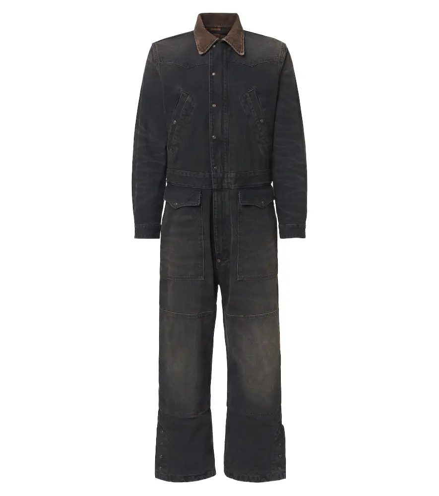RRL Corduroy-trimmed denim jumpsuit