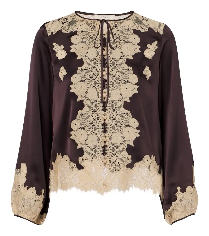 DÔEN Dôen Lucine lace-trimmed silk satin blouse