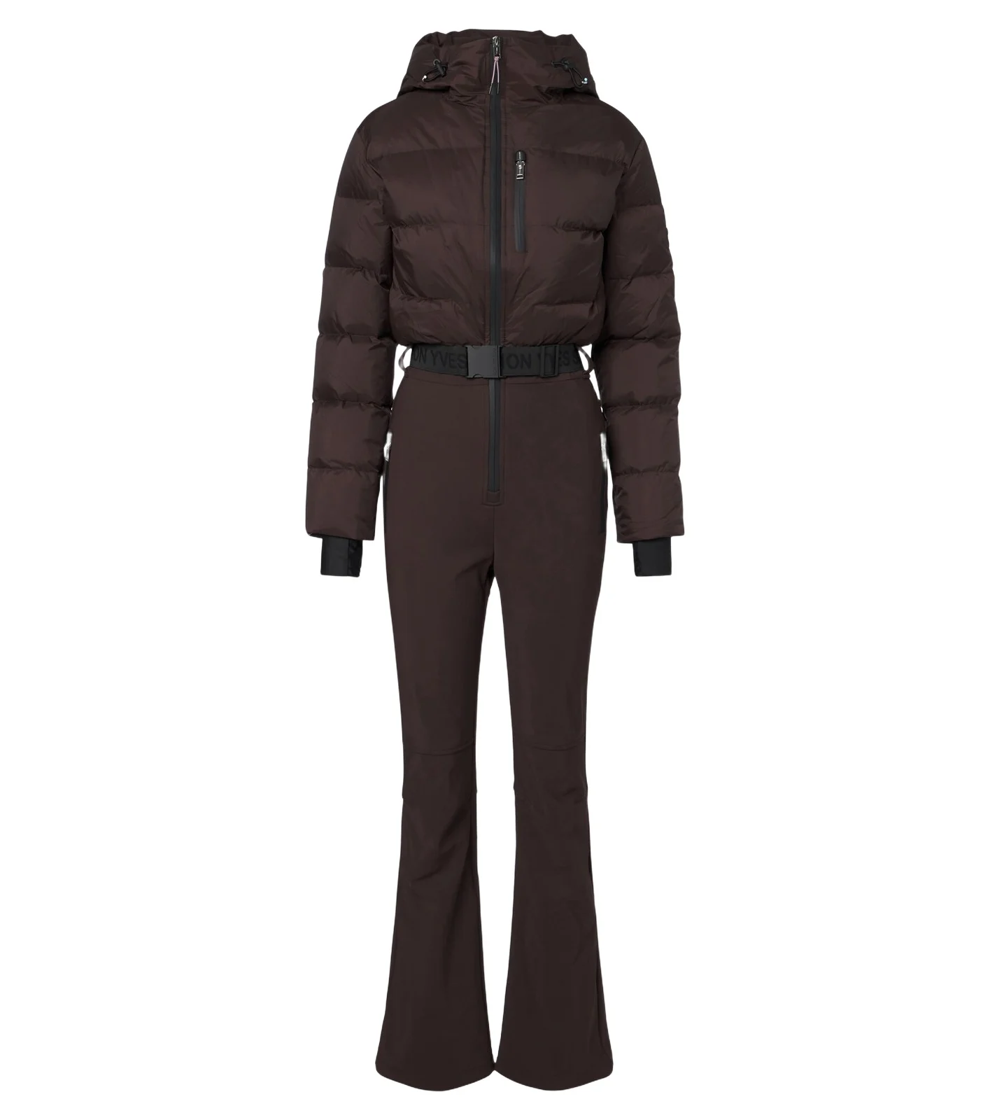 Hooded down ski suit