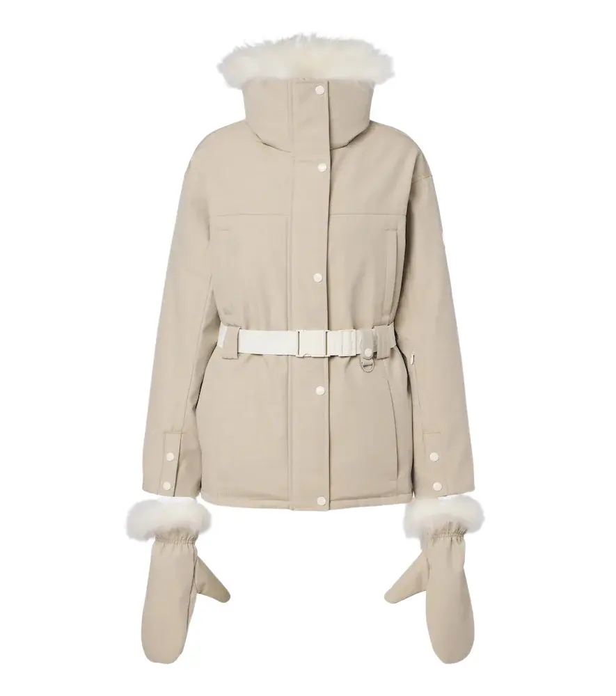 Belted shearling-trimmed ski jacket Belted shearling-trimmed ski jacket