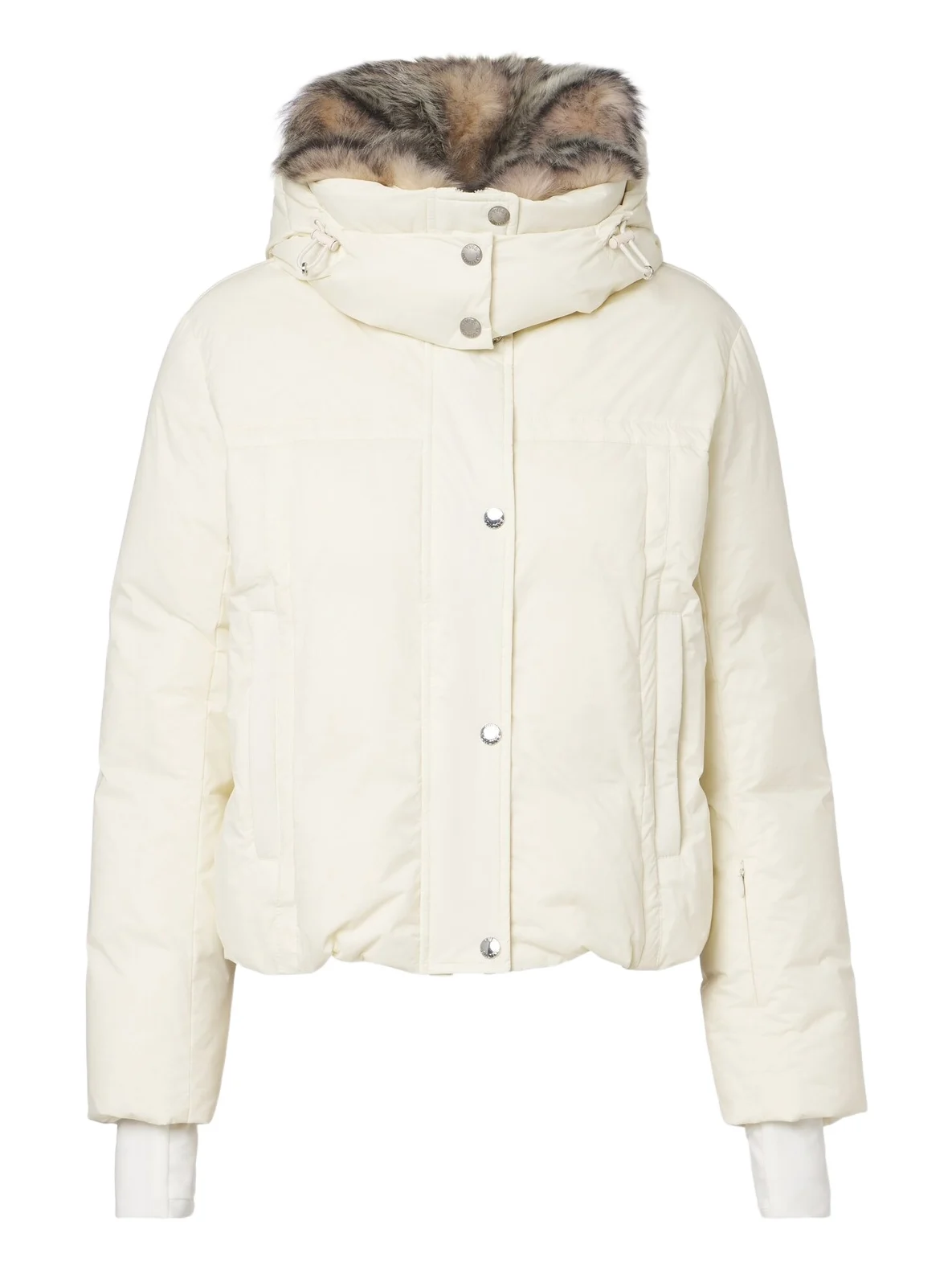 Shearling-trimmed hooded down ski jacket