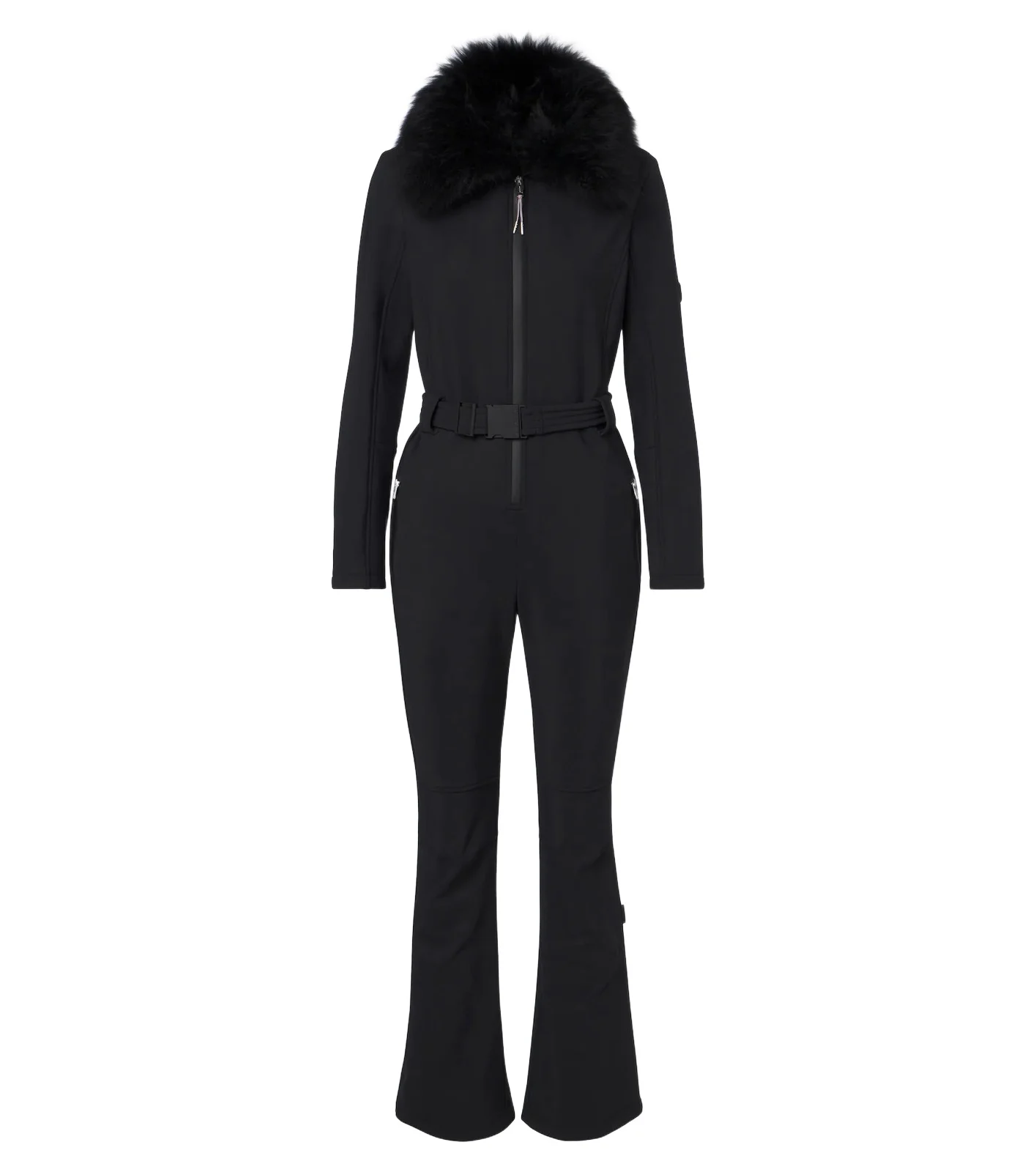 Belted shearling-trimmed ski suit