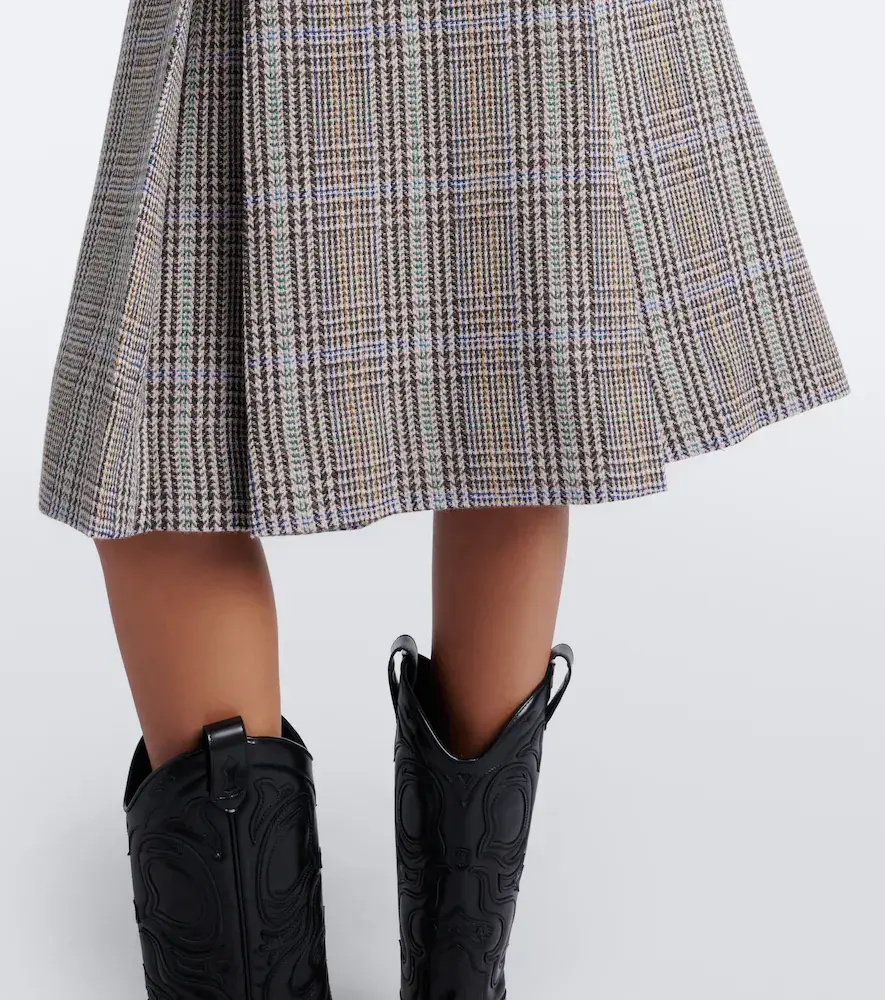 Acne Studios Checked pleated wool midi skirt | Thumbnail 2