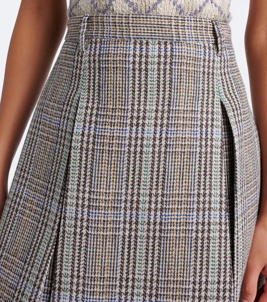 Acne Studios Checked pleated wool midi skirt | Thumbnail 3