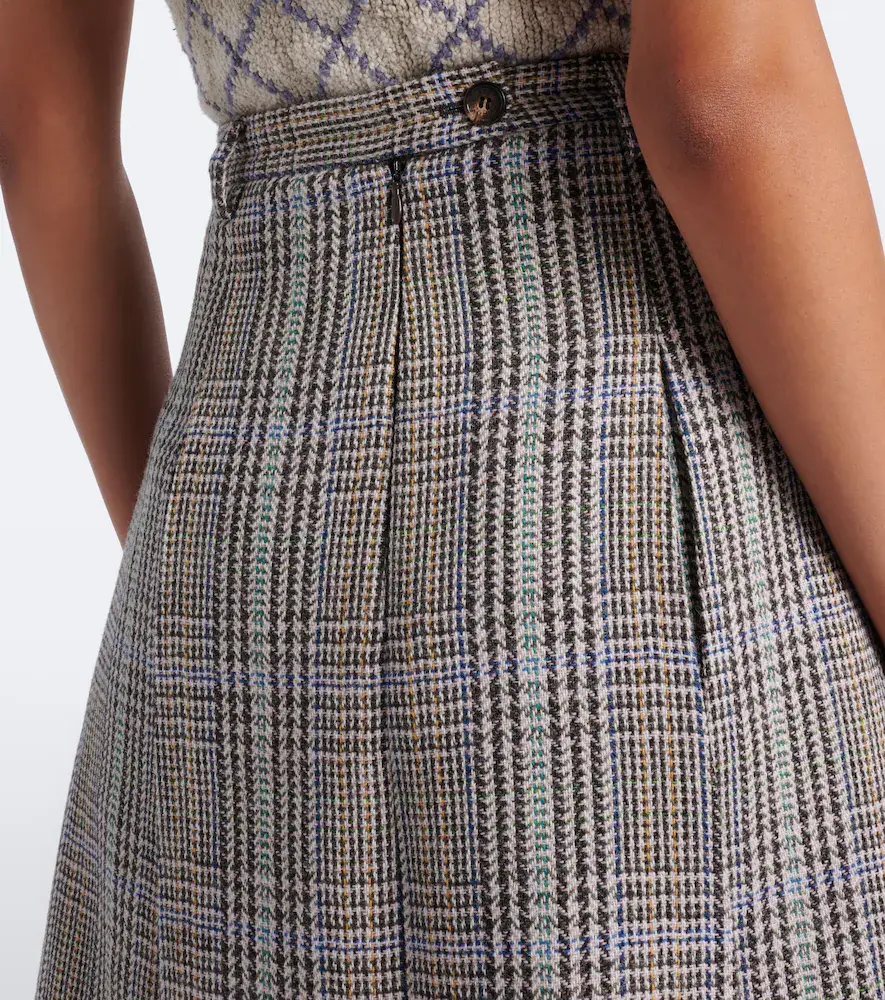Acne Studios Checked pleated wool midi skirt | Thumbnail 4