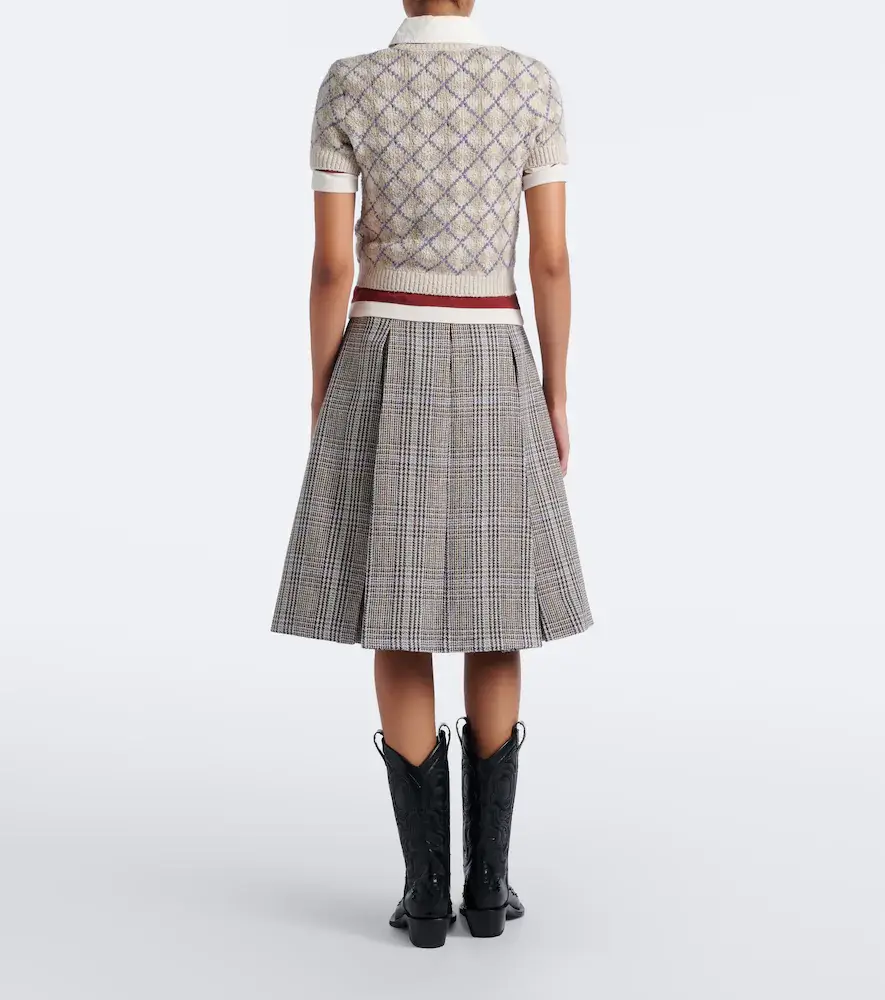 Acne Studios Checked pleated wool midi skirt | Thumbnail 5